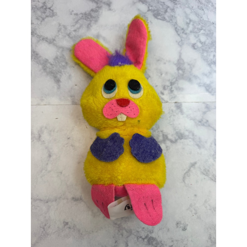 Vintage 1974 Wallace Berrie Fluffy Bunny Plush Yellow Pink Purple 9" WB 186 - Picture 6 of 13